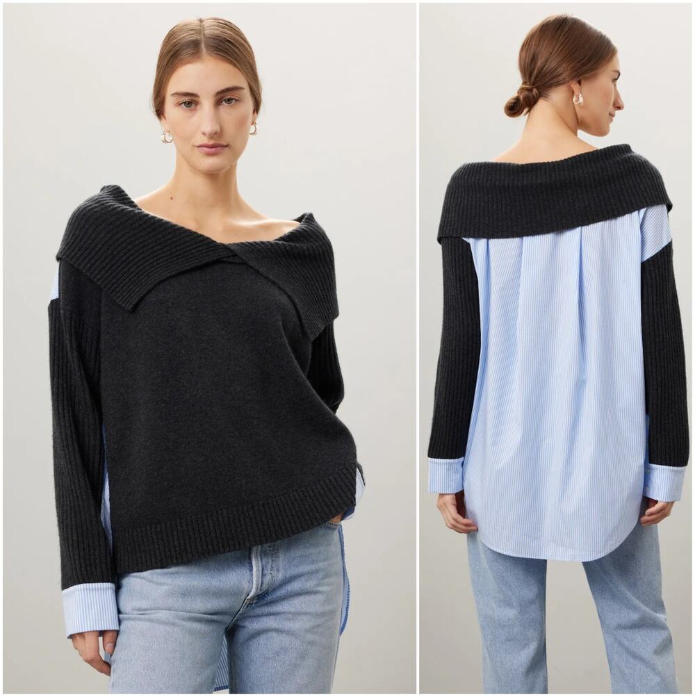 NAADAM $325 Off The shoulder Tunic Top Gray wool cashmere & cotton
